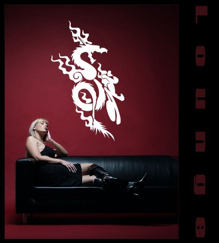 PEMA INDIGOS UG - Wandtattoo - Wandaufkleber - W079 Drache, Flammen, China Wandaufkleber Aufkleber 96x58 cm, gelb - Wandsticker für Kinderzimmer, Wohnzimmer, Bad, Dekoration, Schule, Büro, Hotel