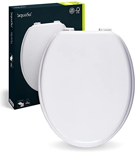 aquaSu® WC-Sitz Neapel, Weiß, Toilettensitz mit Holz-Kern, Standard O Form universal, Komfort Klodeckel & Klobrille, Toilettendeckel mit robustem Holzkern, WC Deckel & WC Brille in Weiß, 40495 2