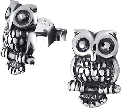 Laimons Kids Kinder-Ohrstecker Kinderschmuck Eule oxidiert Sterling Silber 925
