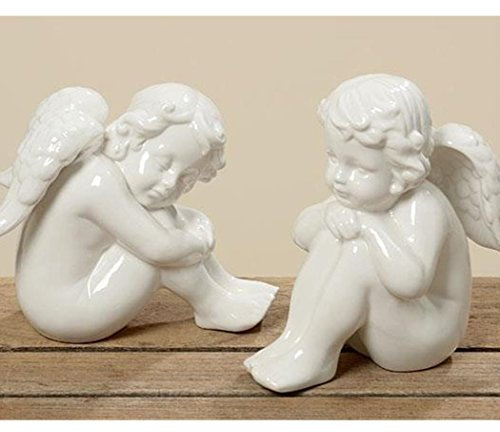 Engel Sitzend ca 16 cm Porzellan Weiss 1 Stück in 3 D Optik