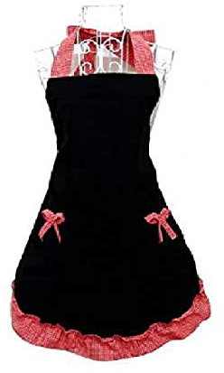 Miya® süße Prinzessin rot Küche Schürze Grillschürze mit rot süß Schleife und Taschen aus Baumwolle, süßes Gechenk für Mutter, Frau, Freundin, Tochter, Schwester usw.