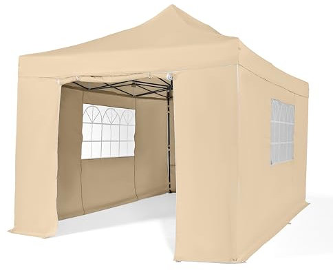All Seasons Gazebos 3x4.5m Heavy Duty Fully Waterproof Pop up Gazebo with 4 Premium Side Walls - Beige