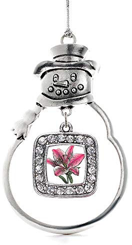 Inspired Silver - Breloque fleur de lys – Breloque carrée en argent avec pendentif bonhomme de neige avec bijoux en oxyde de zirconium
