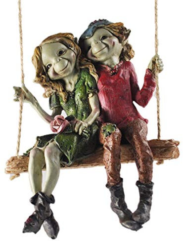 Deko-Element Elfenpaar auf Schaukel, zum Aufhängen, hochwertiger Gartenschmuck, Höhe 12 cm