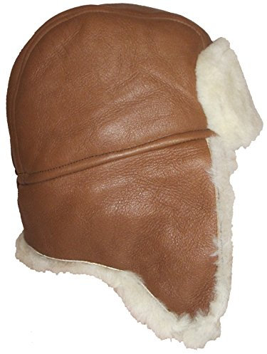 Felltrade Herren Lammfell Schaffell Fliegermütze Chapka Bomber Hut (L, Cognac)