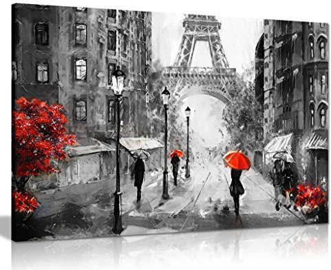 Ölgemälde Paris Eiffelturm Straßenansicht Leinwandbild, 45,7 x 30,5 cm, Schwarz/Weiß/Rot