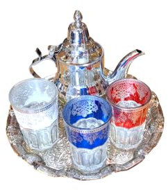 kenta Juego de té marroqui Original 3 Vasos, Tetera para 3 y Bandeja de 25 cm