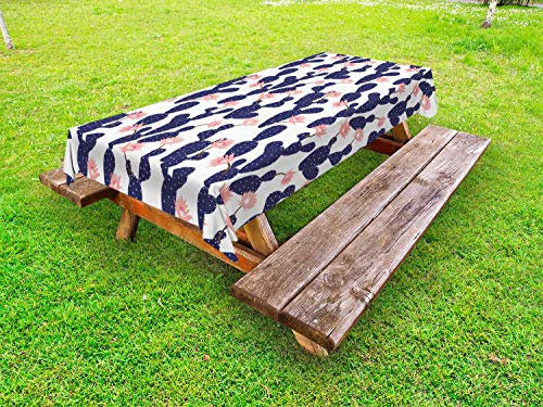 ABAKUHAUS Marine et Fard à Joues Nappe Extérieure, Jardin Cactus, Nappe de Table de Pique-Nique Lavable et Décorative, 145 cm x 305 cm, Indigo Coral