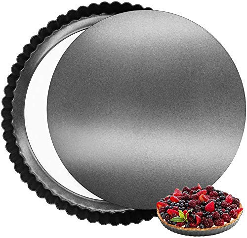 FANDE Moule à Tarte, Moule à Tarte Anti-adhésif 32 cm | Parfait pour Tarte, Quiche, Gateau | Plat a Tarte à Fond Amovible, Revêtement Antiadhésif