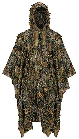 Ginsco 3D-Camouflage-Poncho mit Blattmuster, leicht, Ghillie-Anzug für Herren, Ghillie-Kapuze für die Türkei, Jagd, Vogelbeobachtung, Militärtraining, Outdoor, Airsoft, Wildtierfotografie, Halloween