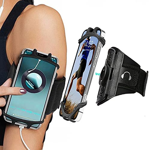 WUBAYI Brazalete para correr, soporte desmontable giratorio de 360° para iPhone 15/14/13 y Samsung S24/S23 (4.7-6.8 pulgadas), neopreno y licra a prueba de sudor, correa ajustable (negro)