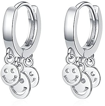 Damen Creolen 925 Silber AAA Kurze Smiley niedlich Kurze Ohrringe für Frauen Mädchen