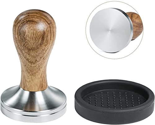 Ezebesta 53mm Coffee Tamper Espresso Press with Tamper Mat Tamper with 304 Stainless Steel Base Wooden Handle Barista Espresso Machines Accessory (53mm)