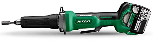 HIKOKI Akku Geradschleifer mit Paddle Schalter, GP18DB (18V (2x 5,0 Ah) Li-ion Akku, Brushless, Spannzange Ø: 6mm, Schleifstifte Ø max.: 50mm, Leerlaufdrehzahl: 29000 min-1) Zubehör im Transportkoffer