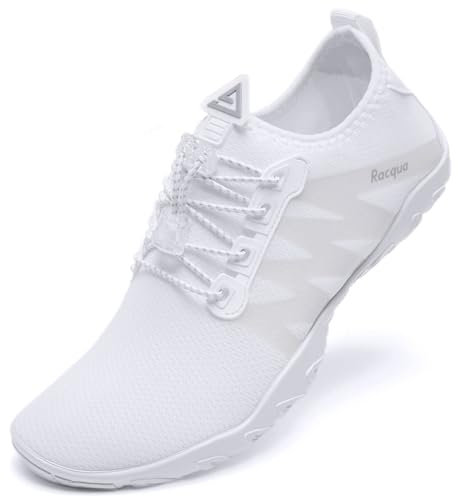 Racqua Wasserschuhe Schwimmschuhe Damen Herren Strandschuhe Frauen Welten Koden Barfuss Schnelltrocknend Badeschuhe Erwachsene Weiß EU36