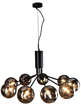 Mehrflammige Pendelleuchte Schwarz - 9 Glaskugeln Rauchglas, Abhängung 161cm