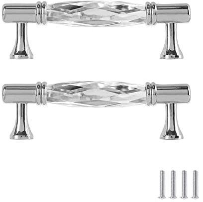 SYDARSYN 2 Stk Kristall Schubladengriffe für Küchenschränke Glas Dresser Griffe Clear Schublade Zieht Knöpfe Kleiderschrank Türknauf Kristallschrankgriffe 96mm