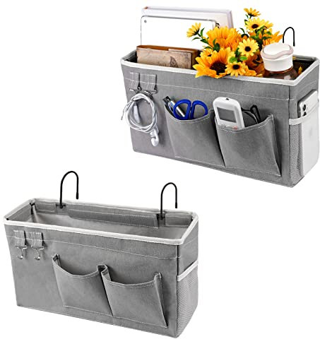 Fittoway Betttasche Bett Organizer Hängetasche Hochbett Aufbewahrungstasche für Buch, Magazin, Spielzeug, Handy, Kopfhörer (2Pcs Grau)