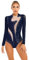 iEFiEL Damen Langarm Turnanzug mit Glitzer Strass Tanzbody Einteiler Tanzanzug Sportlich Leotard Ballett Trikotanzug Wettbewerb Tanzkostüm Marineblau XL