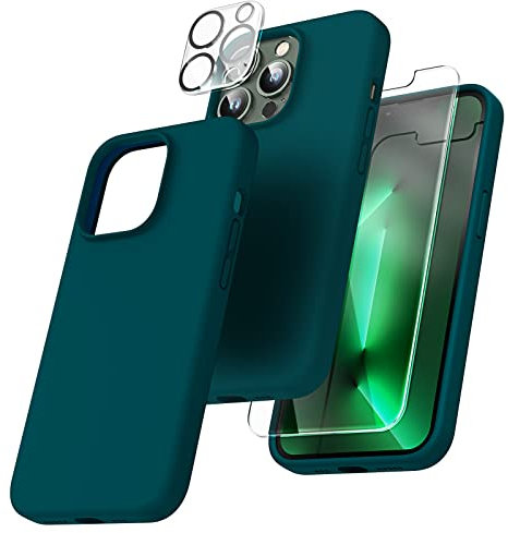 TOCOL Silicone for iPhone 13 Pro Max Case 6.7-Inch, Liquid Silicone Multi-Color Slim Silky-Soft Touch Anti-Scratch Shockproof Protective Phone Cover, Teal