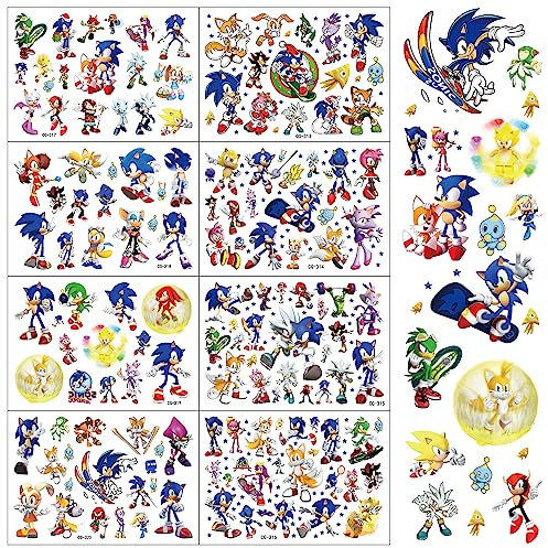 Tatuaggi Temporanei Sonic Tatuaggi 8 fogli per Ragazze Ragazzi Bambini Festa Complean