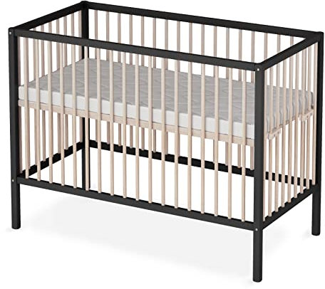 Sämann Beistellbett Dreamy 60x120 cm mit Matratze & Umbauseite - Beistellbett 4 in 1 Juniorbett - umbaubar zu Babybett - Beistellbett aus Buchenholz schwarz/Natur