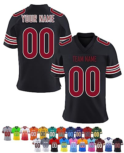 Personalisiert American-Football-Trikot Herren-Sporthemden, Personalisierte Atmungsaktiv T-Shirt kurzärmelig und fügen Sie den Teamnamen für Männer Damen Kinder