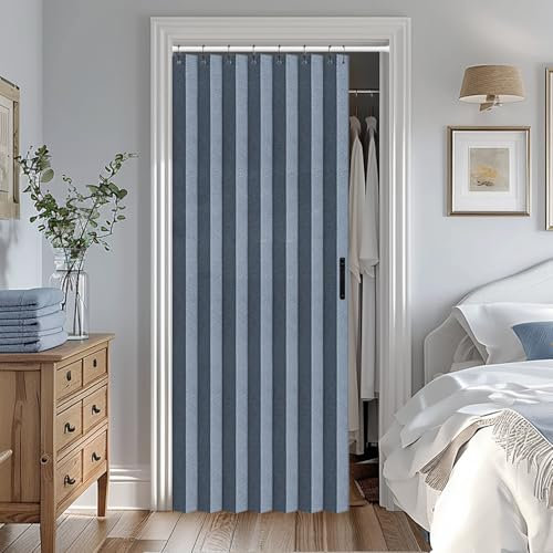 Vatge Accordion Door Curtain for Bedroom and Closet Without Door, Room Divider Curtain for Living Room/Bathroom/Bedroom, 1 Panel with Tie Back, W39 x L78 Inch, Blue