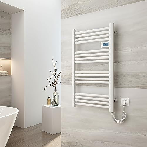 EMKE Seche Serviette Electrique 96x54cm,500W, Radiateur Salle de Bain avec Contrôleur d'affichage numérique, Droit Sèche-Serviettes électrique (Blanc)