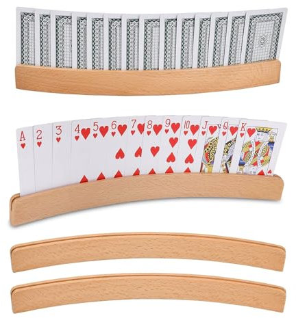 NICKLIN 2 Pièces Porte Cartes à Jouer en Bois,Porte Carte Enfant,Porte Cartes à Jouer au Design Incurvé,Support de Cartes de Jeu incurvé en Bois,Porte Carte Jeu pour Enfants,Adultes,Personnes âgées