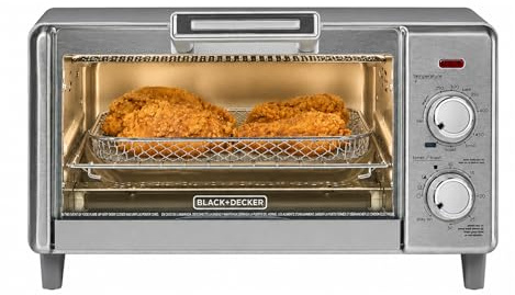 BLACK+DECKER Crisp 'N Bake Air Fry Countertop Convection Toaster Oven, Medium Capacity, 4-Slice, 5-in-1, Fits 9” Pizza, 30-Min Timer, Bake, Broil, Air Fry, Toast, Keep Warm, Stainless Steel