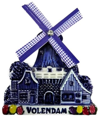 Souvenir Magnet Holland Volendam Windmühle 10 x 8 x 1,5 cm Haus Tulpen Delft blau weiß Deko GMTX 16723
