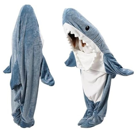 QUSLLIS Shark Blanket - Hai Decke - aus Superweichem, Gemütlichem Flanell mit Kapuze, Hai Overall, Deckenkapuzenpullover, Schlafsack Tragbare Decke für Erwachsene und Kinder - XXL