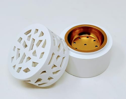 Brûleur d'encens en résine blanche avec couvercle géométrique | Brûleur d'encens pour oud, bakhour et résine | Accessoire décoratif de style arabe JR23079 (blanc)