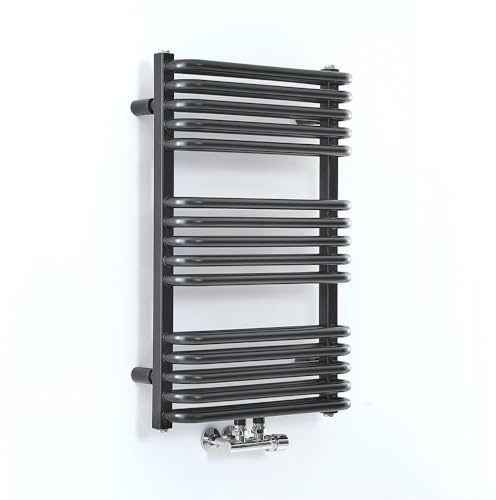 Milano Bow Black D Bar Middle Connection Heated Towel Rail - 736mm x 500mm