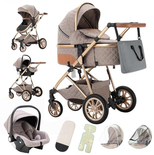 Gcarebb 3 in 1 Kinderwagen, Buggy Mit Auto Babyschale, Mit Höhenverstellbarer Kinderwagen Komplettset, KombiKinderwagen Mit Aluminiumrahmen für Neugeborene 0-3 Jahre