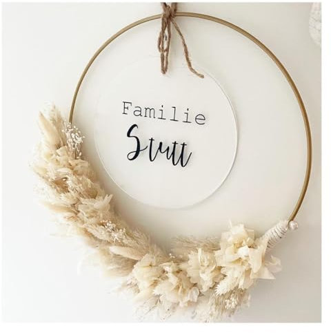 Türkranz Trockenblumen personalisiert mit Metallring – Für Interior-Liebhaber, Hochzeiten & Geburtstage - Dekokranz mit getrockneten Blumen Naturmaterial - Trockenblumenkranz Frühling (Hortensie)