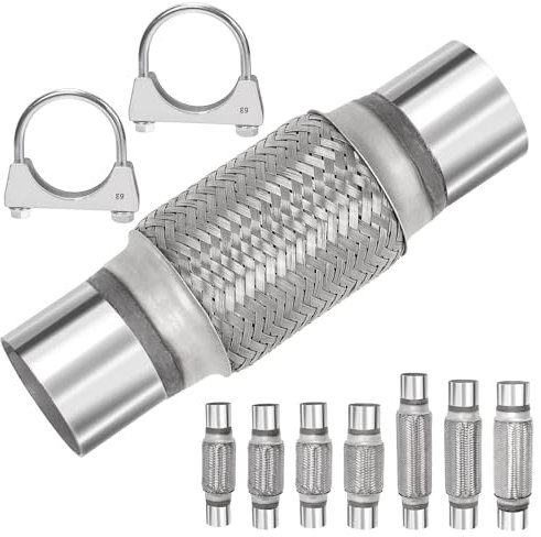 Mardatt 3Pcs Exhaust Flex Pipe Stainless Steel Exhaust Flex Pipe Double Braid Exhaust Flex Tube U-Bolt Clamp Stainless Steel Muffler U-Bolt Clamps for Cars Trucks Buses Pipes(2.5 x 6 x 10)