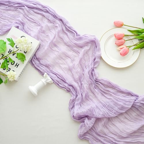 Sioloc Seihtuch-Tischläufer, Lavendel, 3 m, lila, Boho-Tischläufer, romantischer Tischläufer aus Gaze, Käsetuch, langer Tischläufer für Hochzeit, Party, Tischdekoration, 1 Packung