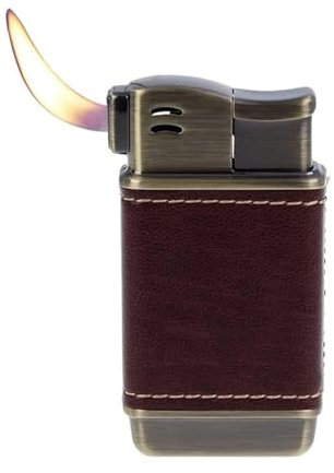 Gourube Vintage-Feuerzeug, Metallzünder, Pfeifenfeuerzeug, Butan-Gas, echtes Leder, weiche Flamme, nachfüllbar, Butan-Feuerzeuge for Männer, Winddicht, in Geschenkbox – kein Gas