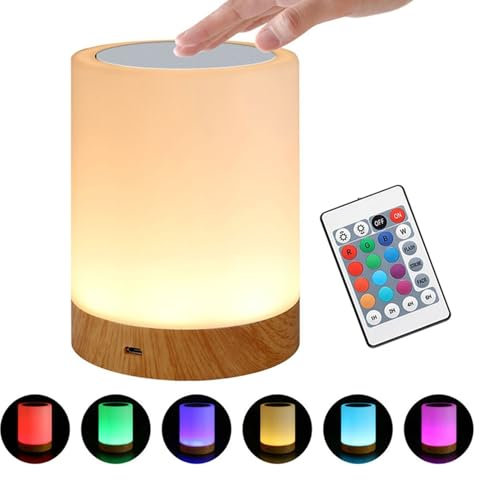 Amieron LED Nachttischlampe Touch Dimmbar, 13 Farben RGB Farbwechsel und 3 Modi mit Timer und Memory-Funktion für Schlafzimmer Camping