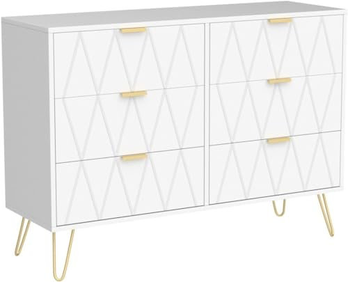 GOOBUY Kommode mit Schubladen, Aufbewahrungsschrank mit 6 Schubladen, TV Schrank, Sideboard, Beistellschrank, Schubladenschrank für für Wohnzimmer, Schlafzimmer, Flur 100 x 34 x 73 cm,weiß