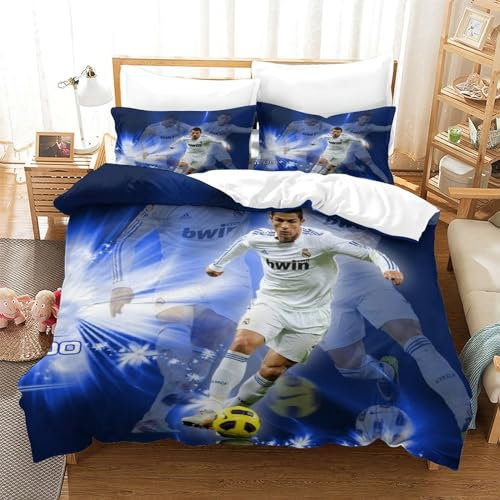 tanzhenning Ronaldo Bettwäsche Bettbezug-Set Mikrofaser, Bettbezug Reißverschluss Und Kissenbezug Für Schlafzimmer, Weiche Bequemer Single(140x200cm)