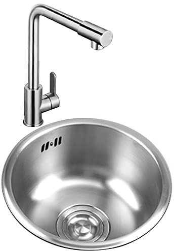 Wasserhahn für Küchenspüle, Waschbecken, runde Edelstahl-Bar, kleine Einbauküche mit Wasserhahn und Zubehör (Farbe: Silber, Größe: 30 x 30 x 14 cm)