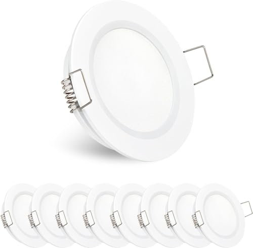 Obeaming 8er Set LED Einbaustrahler 12V LED Spot 12V Einbauspots für Wohnmobil Boot Camper Wohnwagen Van, DIA 70mm CRI93 Aluminium (Weiß, 5000K)