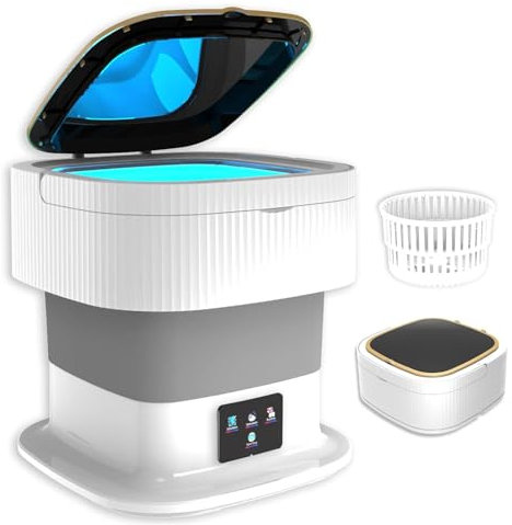 SZAJOR Intelligent Mini Foldable Washing Machine, 11L Portable Washing Machine, with Drain Basket, for Camping, RV, Travel