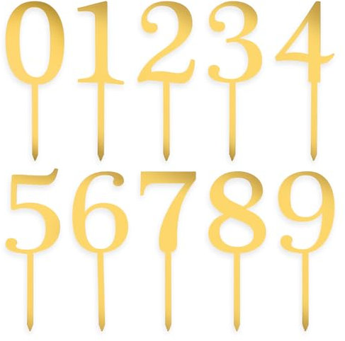 20 Stück cake Topper Zahlen aus Acryl Cake Topper Geburtstag mit den Zahlen 0–9 Gold Acryl Happy Birthday Cake Topper Geeignet für Geburtstags-Hochzeitsfeiern