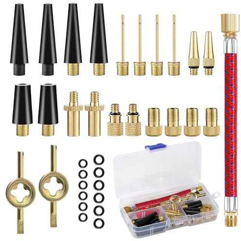 35 Pièces Embout Pompe Velo, Embout Gonflage Ballon en Métal, Embout de Gonflage avec Boîte Rangement, Embout Gonflage Velo avec Tuyau de Gonflage pour Pompe a Velo et Compresseurs Pompes