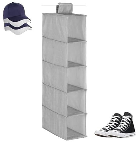 OCEANO Organizer da appendere Portaoggetti Armadio Mensole Armadietto spogliatoio Portatutto Pieghevole Salvaspazio Scaffale Cappello Calze Scarpe Intimo Asciugamani Accessori (Grigio, Portascarpe, 5)