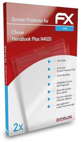 atFoliX Schutzfolie kompatibel mit Chuwi HeroBook Plus N4020 Folie, ultraklare FX Displayschutzfolie (2X)